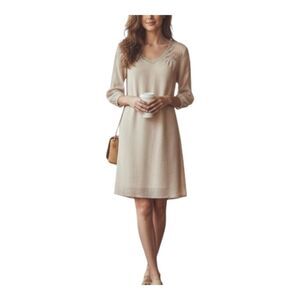 Indigo Rose Dress Small Lined Cream Lace Shoulders 3/4 sleeve